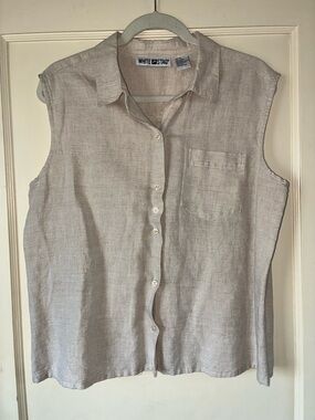 Vintage White Stag XL Women's Sleeveless Linen Tunic Tank Top Button-Down Front